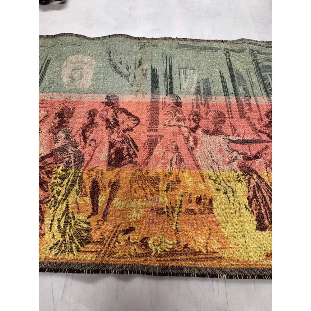 Vintage Belgian Woven Tapestry 18th Century Ballroom Scene Wall Hanging 38x19